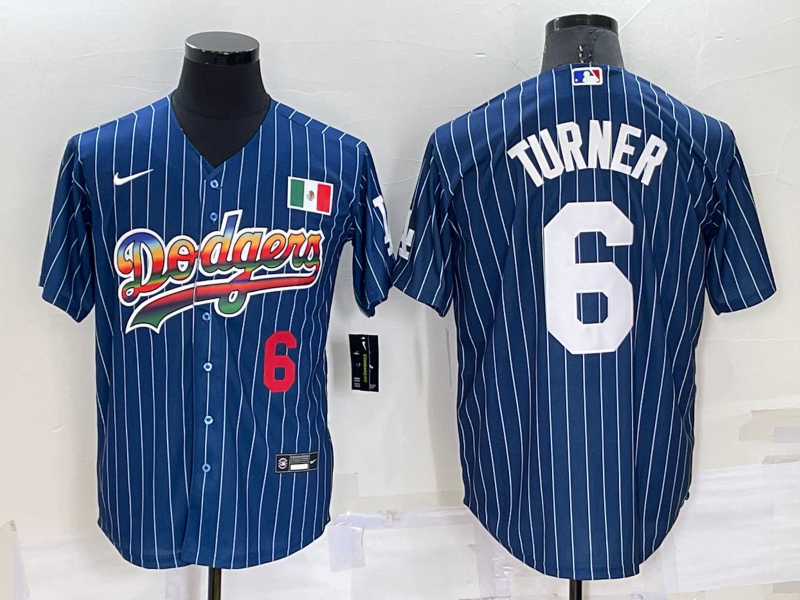 Men's Navy Los Angeles Dodgers #6 Trea Turner Mexico Rainbow Cool Base Stitched Baseball